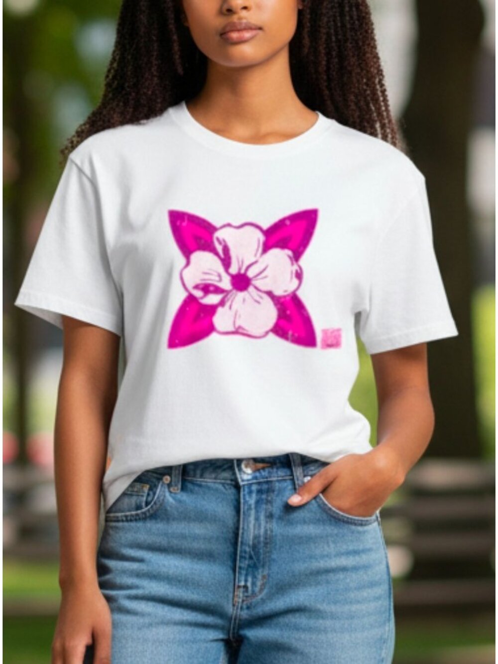 Disney Womens White T-Shirt With Pink Floral Graphic 100% Cotton Casual Crew Nec
